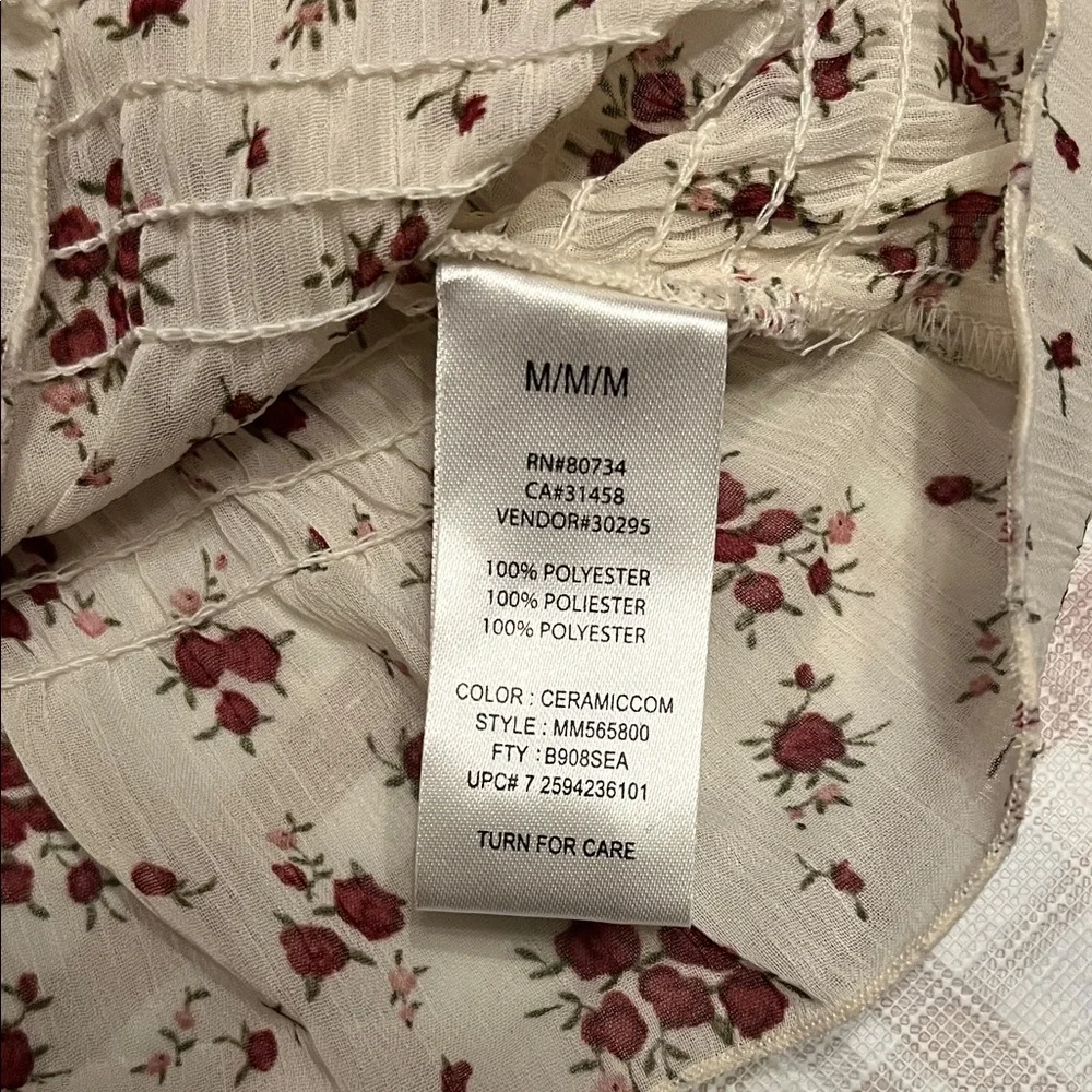 ❗️2 for $8 - Miley Cyrus Cream and Red Floral Blouse - Picture 4 of 4